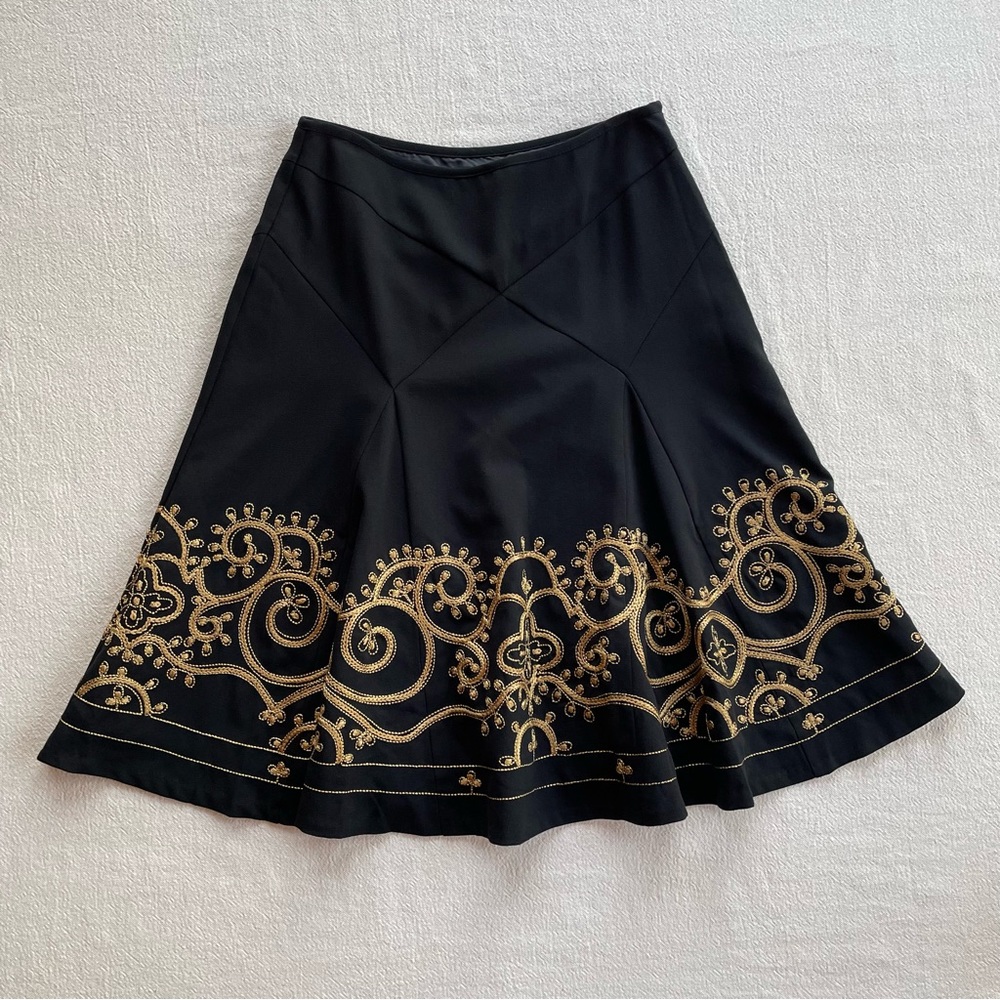 Sunny Leigh | Gold Embroidered Flare Skirt